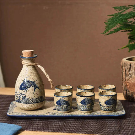 Elegant Ceramic Sake Set | Handcrafted Japanese Design with Koi Motif | Perfect for Hot and Cold Beverages 3