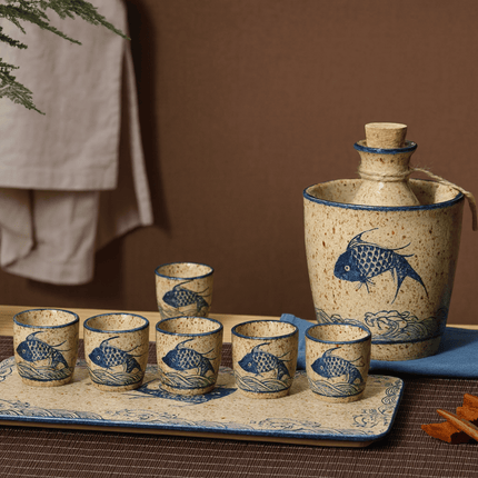 Elegant Ceramic Sake Set | Handcrafted Japanese Design with Koi Motif | Perfect for Hot and Cold Beverages 6