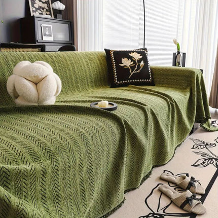 Elegant Chenille Sofa Cover | Herringbone Weave & Tassel Accents | Slipcover for Stylish Protection and Pet Hair Defense 5