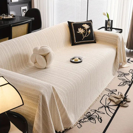 Elegant Chenille Sofa Cover | Herringbone Weave & Tassel Accents | Slipcover for Stylish Protection and Pet Hair Defense 6
