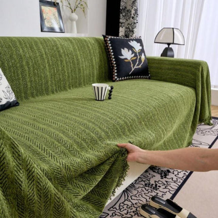 Elegant Chenille Sofa Cover | Herringbone Weave & Tassel Accents | Slipcover for Stylish Protection and Pet Hair Defense 7