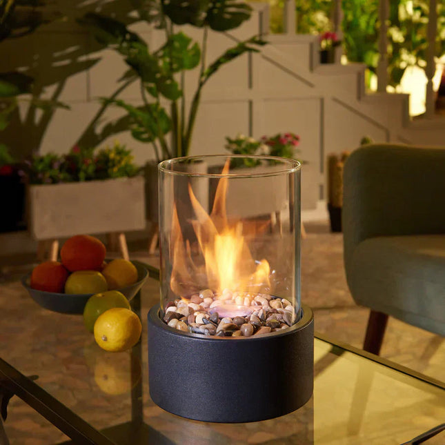 Elegant Collection | Tabletop Fireplace with Cobblestone Surround | Portable Design for Indoor & Outdoor Ambiance 0