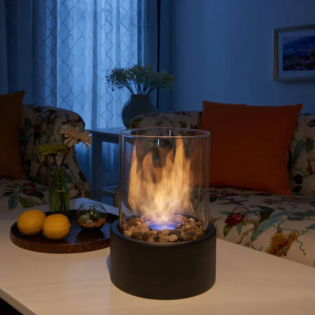 Elegant Collection | Tabletop Fireplace with Cobblestone Surround | Portable Design for Indoor & Outdoor Ambiance 1