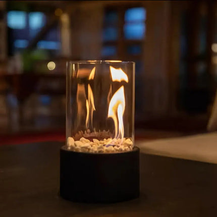 Elegant Collection | Tabletop Fireplace with Cobblestone Surround | Portable Design for Indoor & Outdoor Ambiance 3