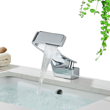 Elegant Curved Kitchen Faucet with Waterfall Spout & Dual Handle Controls | Modern Design for Effortless Flow in Kitchen and Bathroom 2