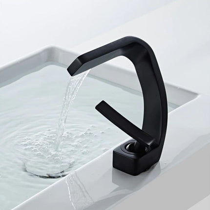 Elegant Curved Kitchen Faucet with Waterfall Spout & Dual Handle Controls | Modern Design for Effortless Flow in Kitchen and Bathroom 5