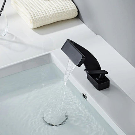 Elegant Curved Kitchen Faucet with Waterfall Spout & Dual Handle Controls | Modern Design for Effortless Flow in Kitchen and Bathroom 8