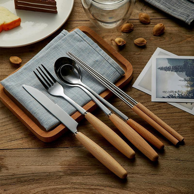 Elegant Cutlery Set | Premium 5-Piece Scandinavian Design with Wooden Handles for Timeless Dining 0
