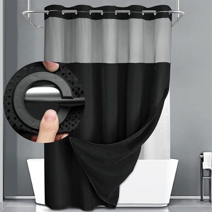 Elegant Double Layer Shower Curtain Set with Waffle Texture & Snap-On Liner for Modern Bathrooms 6
