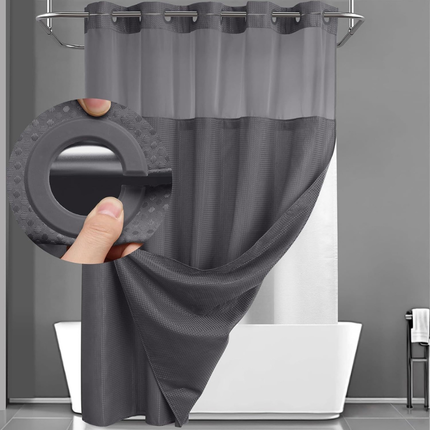 Elegant Double Layer Shower Curtain Set with Waffle Texture & Snap-On Liner for Modern Bathrooms 8