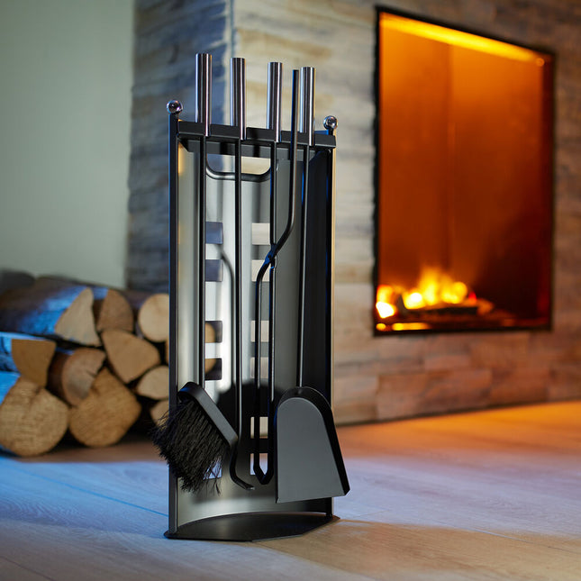 Elegant Fireplace Tool Set | 4-Piece Stainless Steel Fireplace Tools with Wall-Mounted Rack for Easy Access and Maintenance 0