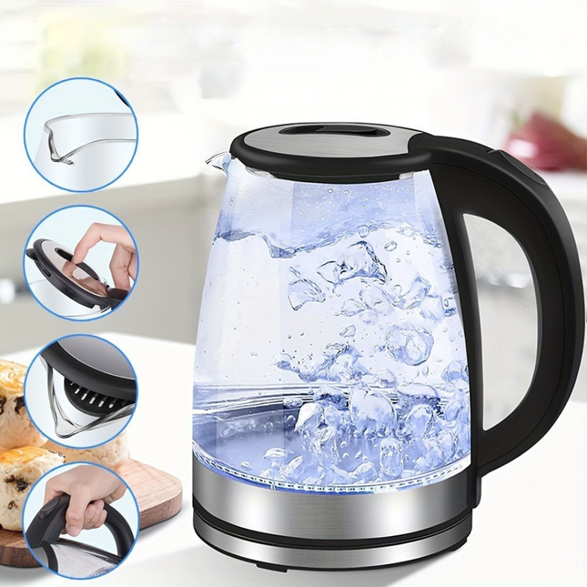 Elegant Glass Electric Kettle | 2L Capacity with Rapid Boil & LED Light | Safe Automatic Shut-Off for Effortless Brewing 0