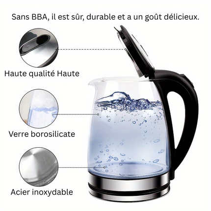 Elegant Glass Electric Kettle | 2L Capacity with Rapid Boil & LED Light | Safe Automatic Shut-Off for Effortless Brewing 4