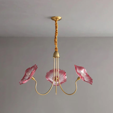 Elegant Glass Flower Chandelier | Modern Design with Frosted Leaf Shades | Soft Illumination for Dining Room and Living Space 0