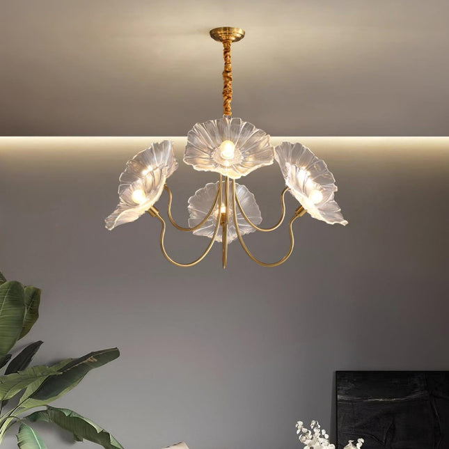 Elegant Glass Flower Chandelier | Modern Design with Frosted Leaf Shades | Soft Illumination for Dining Room and Living Space 1