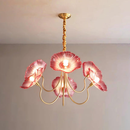 Elegant Glass Flower Chandelier | Modern Design with Frosted Leaf Shades | Soft Illumination for Dining Room and Living Space 3