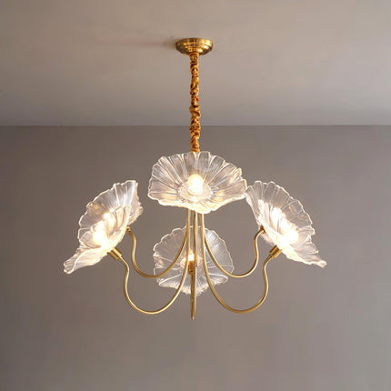 Elegant Glass Flower Chandelier | Modern Design with Frosted Leaf Shades | Soft Illumination for Dining Room and Living Space 4