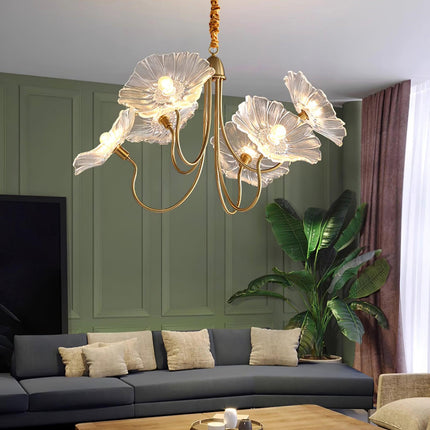 Elegant Glass Flower Chandelier | Modern Design with Frosted Leaf Shades | Soft Illumination for Dining Room and Living Space 6