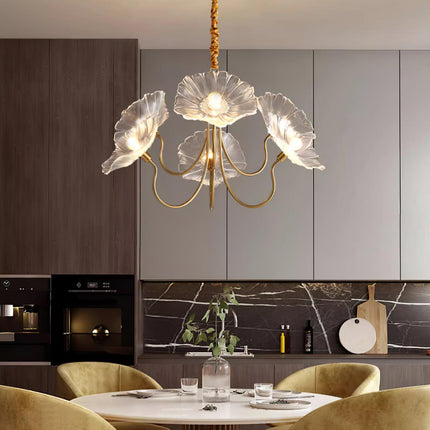 Elegant Glass Flower Chandelier | Modern Design with Frosted Leaf Shades | Soft Illumination for Dining Room and Living Space 7