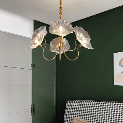 Elegant Glass Flower Chandelier | Modern Design with Frosted Leaf Shades | Soft Illumination for Dining Room and Living Space 8