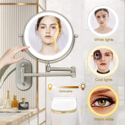 Elegant Gold | Rechargeable LED Makeup Mirror with 3 Color Lighting | Dual-Face Magnifying Mirror for Perfect Grooming 7