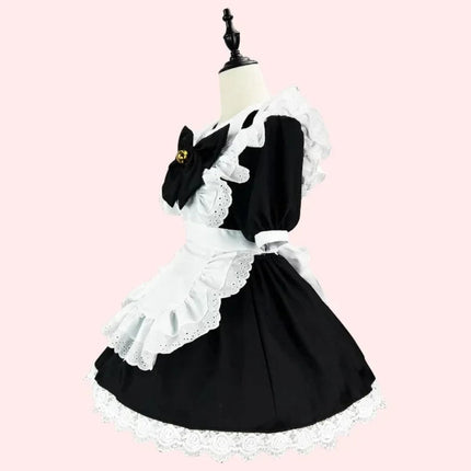 Elegant Gothic Maid Costume Set with Ruffled Dress & Apron for Halloween 2