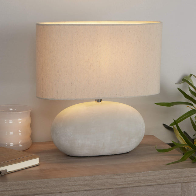 Elegant Grey Ceramic Table Lamp with Cream Shade | Modern Design for Living Room & Bedroom 0