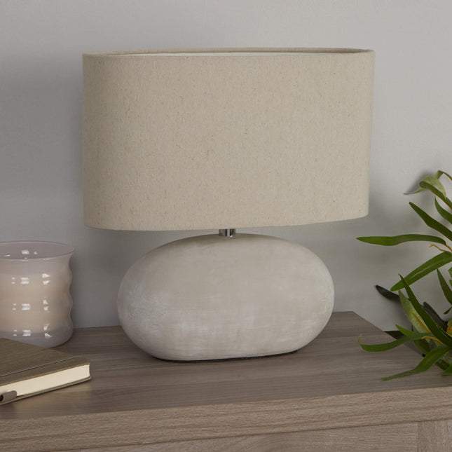 Elegant Grey Ceramic Table Lamp with Cream Shade | Modern Design for Living Room & Bedroom 1