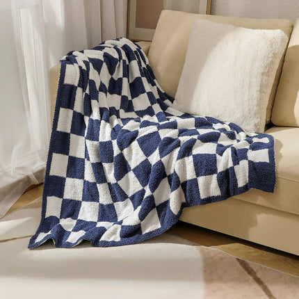Elegant Home | Nordic Throw Blanket with Plush Velvet Surface | Chic Checkered Design for Cozy Interiors 0