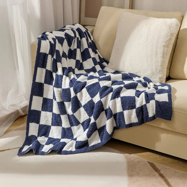 Elegant Home | Nordic Throw Blanket with Plush Velvet Surface | Chic Checkered Design for Cozy Interiors 0