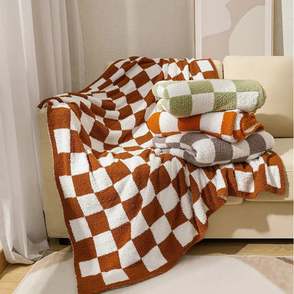 Elegant Home | Nordic Throw Blanket with Plush Velvet Surface | Chic Checkered Design for Cozy Interiors 2