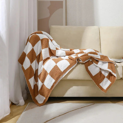 Elegant Home | Nordic Throw Blanket with Plush Velvet Surface | Chic Checkered Design for Cozy Interiors 7