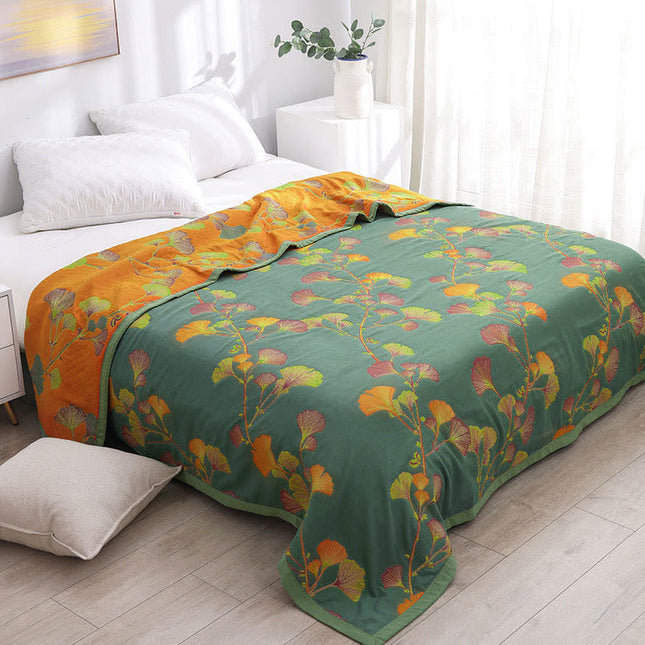 Elegant Home | Reversible Jacquard Quilt with Ginkgo Pattern | Luxurious Comfort for Stylish Decor 0