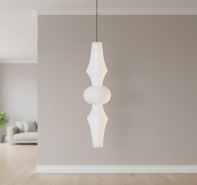 Elegant Japanese Rice Paper Pendant Light with Adjustable Height | Sculptural Design for Inviting Atmosphere 0