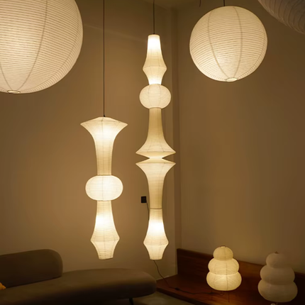 Elegant Japanese Rice Paper Pendant Light with Adjustable Height | Sculptural Design for Inviting Atmosphere 1