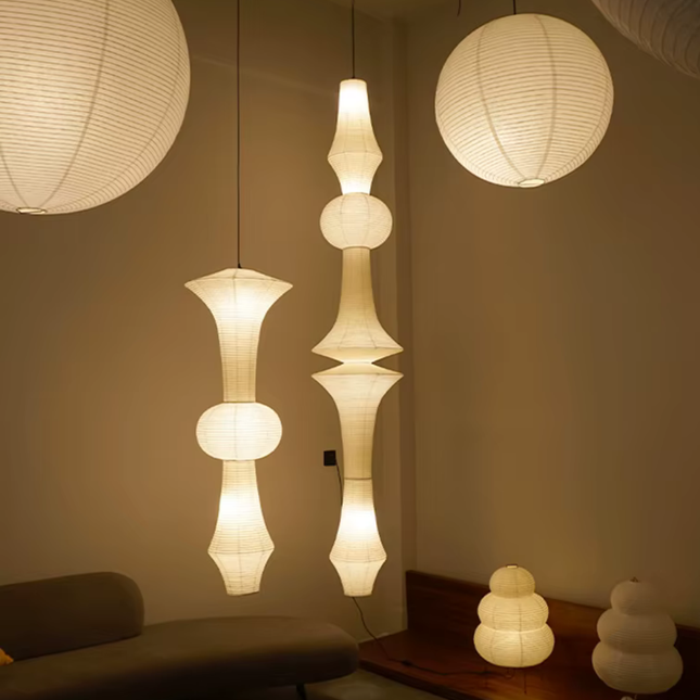 Elegant Japanese Rice Paper Pendant Light with Adjustable Height | Sculptural Design for Inviting Atmosphere 1