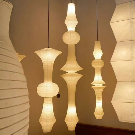 Elegant Japanese Rice Paper Pendant Light with Adjustable Height | Sculptural Design for Inviting Atmosphere 3
