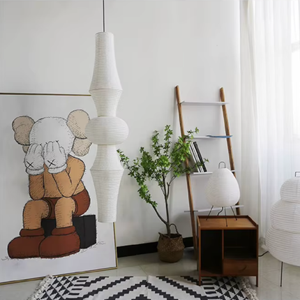 Elegant Japanese Rice Paper Pendant Light with Adjustable Height | Sculptural Design for Inviting Atmosphere 6