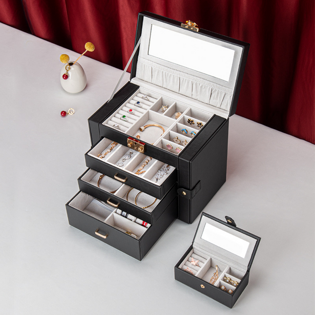 Elegant Jewelry Box Organizer with Drawers & Mirror for Stylish Storage 0
