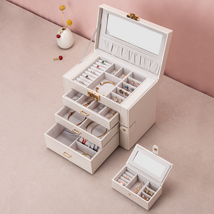 Elegant Jewelry Box Organizer with Drawers & Mirror for Stylish Storage 2