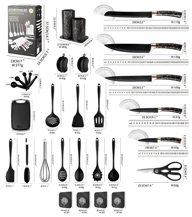 Elegant Kitchen Utensil & Knife Block Set with Ergonomic Design | 29-Piece Collection for Effortless Cooking 1