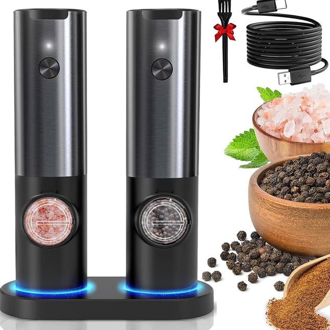 Elegant Kitchen | Rechargeable Electric Salt and Pepper Mill Set with Adjustable Grind | One-Handed Operation for Effortless Seasoning 0