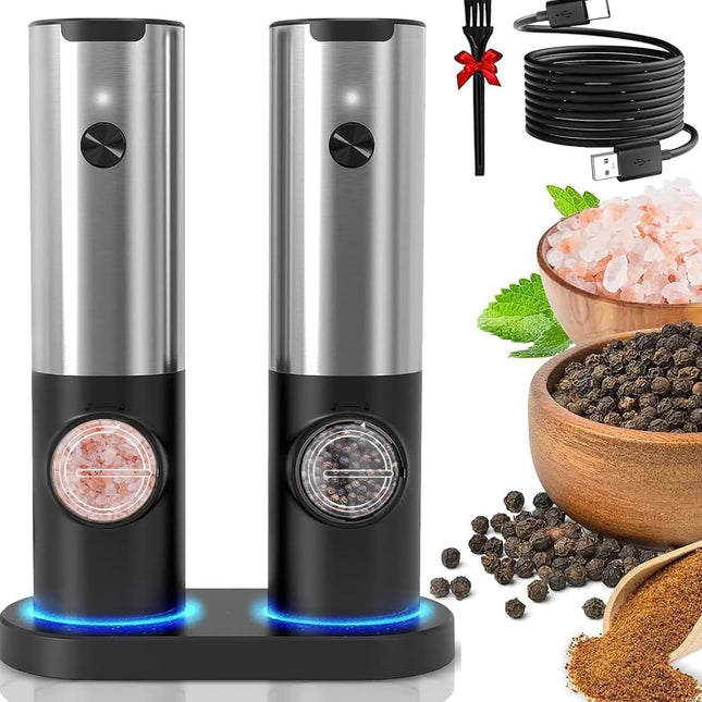 Elegant Kitchen | Rechargeable Electric Salt and Pepper Mill Set with Adjustable Grind | One-Handed Operation for Effortless Seasoning 1