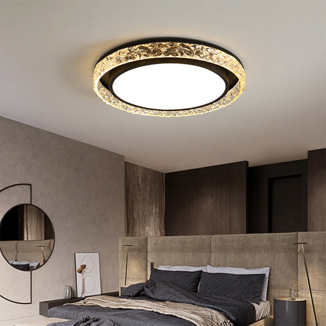Elegant LED Ceiling Light | Remote Dimmable Flush Mount with Crystal Halo Design for Adjustable Ambiance 0