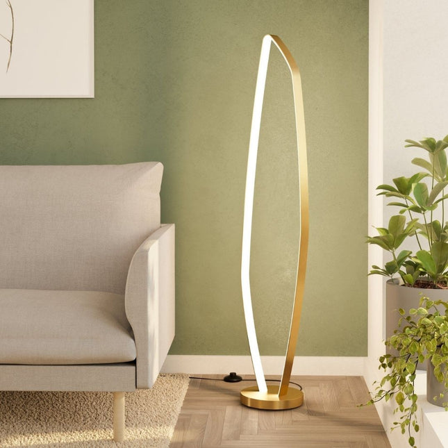 Elegant LED Floor Lamp | Modern Brass Design with Organic Shape | Warm White Light for Cozy Living Room Ambiance 0
