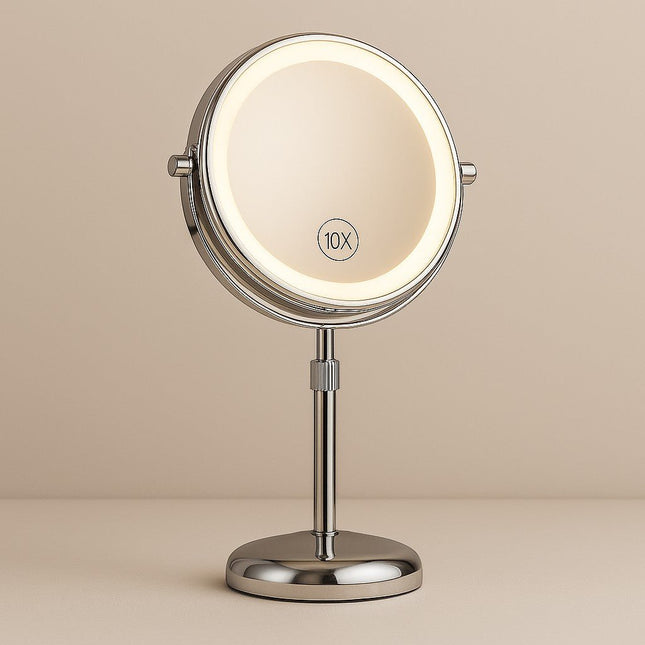 Elegant LED Makeup Mirror | 10X Magnification & Adjustable Height | Perfect Lighting for Flawless Makeup 0