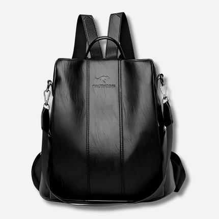 Elegant Leather Backpack with Anti-Theft Design & Unique Kangaroo Engraving | Stylish & Secure for Daily Use 0