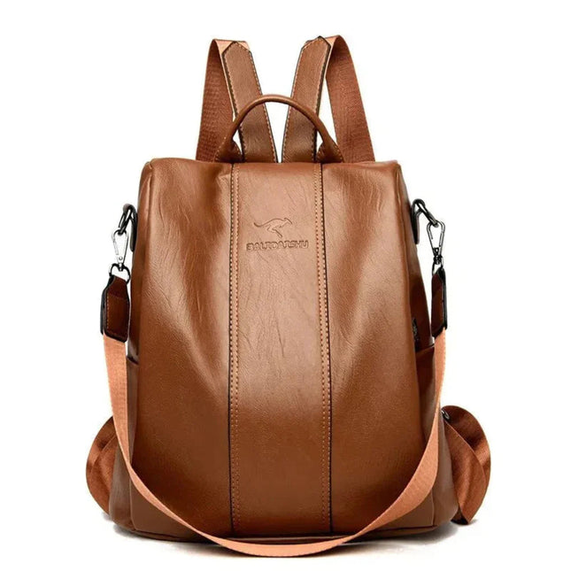 Elegant Leather Backpack with Anti-Theft Design & Unique Kangaroo Engraving | Stylish & Secure for Daily Use 1