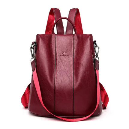 Elegant Leather Backpack with Anti-Theft Design & Unique Kangaroo Engraving | Stylish & Secure for Daily Use 3