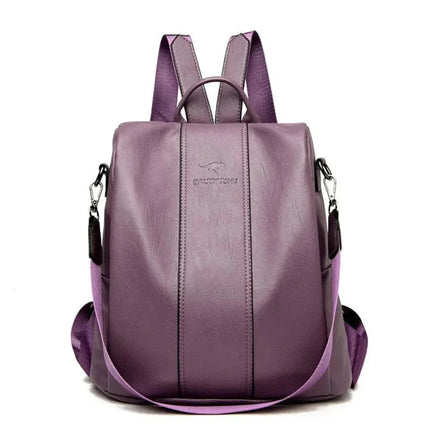 Elegant Leather Backpack with Anti-Theft Design & Unique Kangaroo Engraving | Stylish & Secure for Daily Use 4